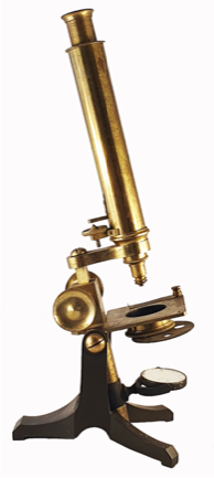 A close-up of a gold microscope
Description automatically generated